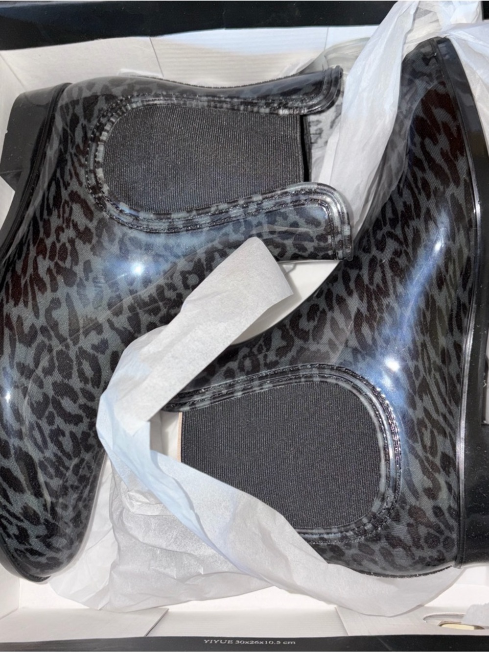 Women's Black Leopard-Print Chelsea Rain Boots